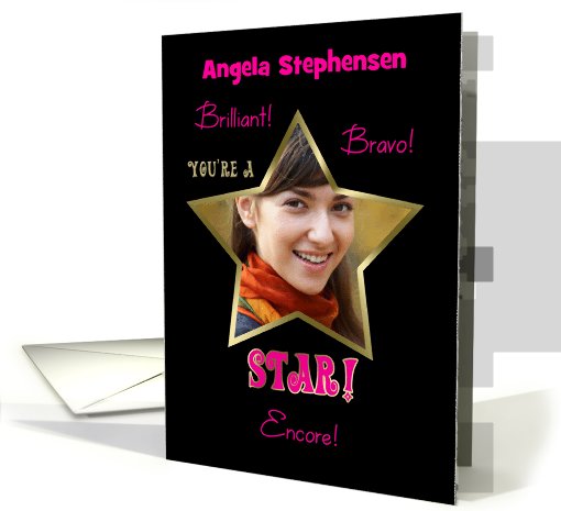 Congratulations You're a STAR! Photo Card Customize Name Pink card
