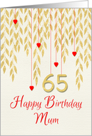 Happy 65th Birthday Mum Gold Effect Leaves Red Hearts Asian card
