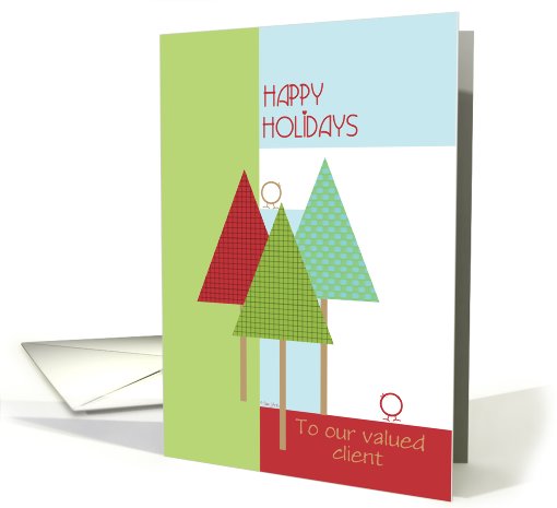 Happy Holidays for Client Business Custom Text Trees and Birds card