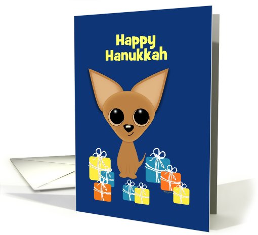 Happy Hanukkah Tan Chihuahua and Presents Custom Text card (996697)