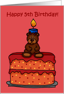 5th birthday girl bear on cake card