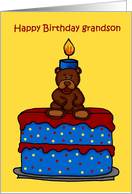 birthday boy bear on cake grandson card