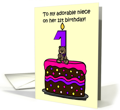 1st birthday girl bear niece card (361466)