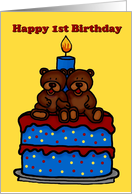 twin bears on a 1st birthday cake card