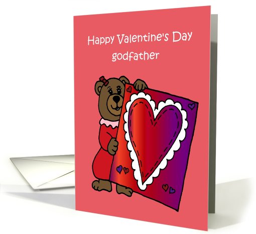 Girl Bear holding a valentine for her godfather card (553045)