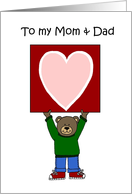 boy bear holding a card to his mom and dad card