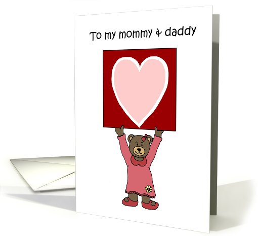 girl bear holding a card for her mommy and daddy card (555320)