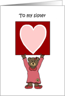 girl bear holding a card for her sister card