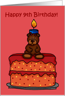 9th birthday girl bear on cake card