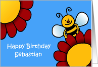 bee and flowers birthday Sebastian card
