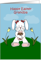 Girl easter bunny sitting on hill to grandpa card