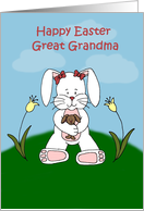 Girl easter bunny sitting on hill to great grandma card