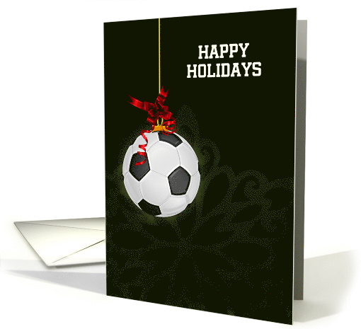 Hanging Soccer Ball Ornament with Red Bow Custom Text card (876220)