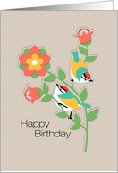 Bird and Flower Birthday card