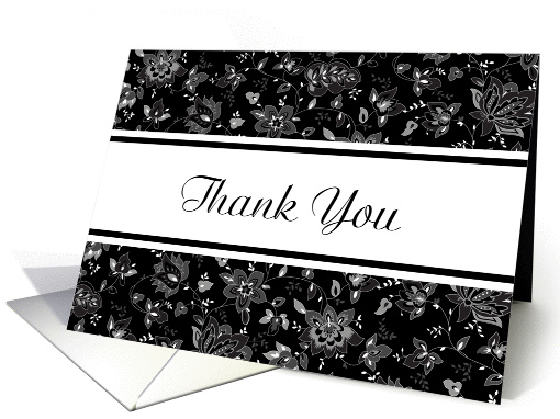 Thank You Black White Elegant Floral Damask Blank Inside card