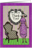 Thank You Vintage Lady with Floral Patterns card