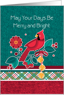 Merry and Bright Christmas Cardinal with Bells card