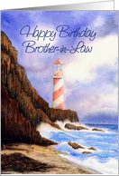 Happy Birthday Brother in law, Lighthouse, Rocks, Beach card