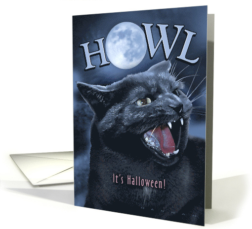 Black Cat Howling at the Full Moon on Halloween Night card (368837)