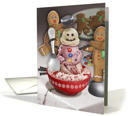 Gingerbread Men Building an Ice Cream Snowman card (726378)