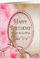 Birthday,Secret Pal, Pink Delicate Flowers with Beaded Oval Inset card