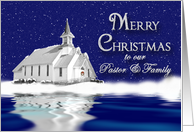 MERRY CHRISTMAS, PASTOR & FAMILY, COUNTRY CHURCH, SNOW SCENE card