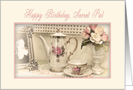 BIRTHDAY, Secret Pal, Dreamy Vintage Tea Set with Hint of Pink card