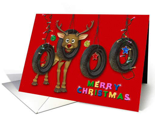 Merry Christmas - FUN REDNECK - DEER - LIGHTS - TIRES card (1171642)