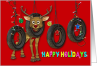 Happy Holidays - Business -Automotive - Deer - Lights - Tires card