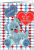 VALENTINE’S DAY, Grandma, Blue Teddy Bear Holding Hearts card