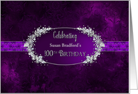 100th Birthday Invitation, Name Insert,Graphic Faux Diamonds on Purple card