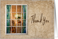 Thank You, View through Old Weathered Window into Home, Blank card