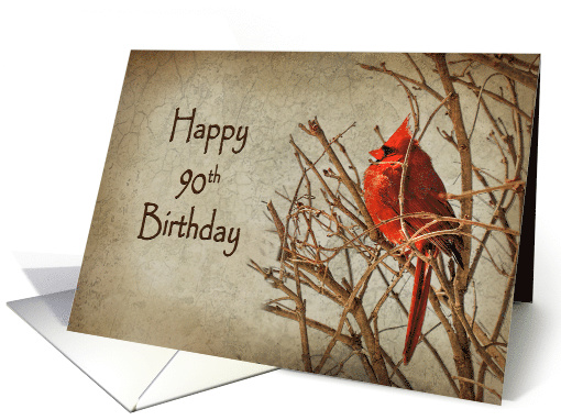 90th Birthday with Red Cardinal Perched on Branches. card (1223718)