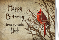 Birthday - Uncle - Red Cardinal - Branch - Textures card