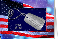 PROUD OF YOU - Patriotic - USA Flag - Dog Tags/Verse card