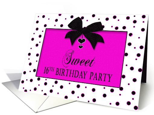 Sweet 16th Birthday Party Invitation, Black Polka Dots &... (1250720)