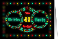 Birthday Party Invitation -40th- NEON LIGHTS - Billboard card