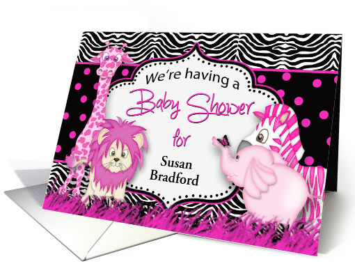 Baby Shower Invitaton - Pink Baby Animals - Name Personalized card