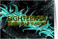 18th BIRTHDAY PARTY INVITATION - BLACK/TEAL/YELLOW ABSTRACT card