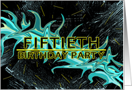 50th BIRTHDAY PARTY INVITATION - BLACK/TEAL/YELLOW ABSTRACT card