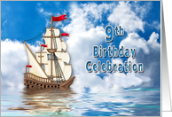 9th Birthday Party Invitation, Ship WITH Sails on Water card
