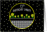 13th Birthday Party, Invitation with Yellow Flowers and Polka Dots card