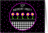 10th Birthday Party Invitation, Pink Flowers and Polka Dots card