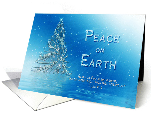 Christian Christmas Greeting - Blue - Tree - Peace on Earth card