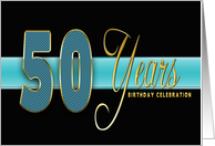 50th Birthday Party Invitation - Gold/Black/Aqua Blue card