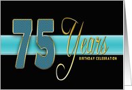 75th Birthday Party Invitation - Gold/Black/Aqua Blue card