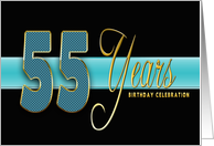 55th Birthday Party Invitation - Gold/Black/Aqua Blue card