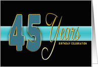 45th Birthday Party Invitation - Gold/Black/Aqua Blue card