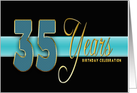 35th Birthday Party Invitation - Gold/Black/Aqua Blue card