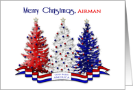 Christmas, Patriotic ,Airman, Red, White and Blue Decorated USA Trees card